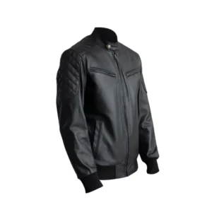 Casual Real Black Leather Bomber Jacket