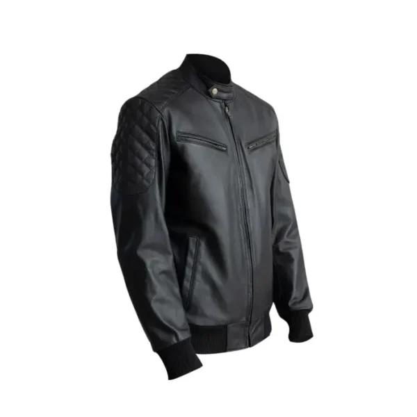 Casual Real Black Leather Bomber Jacket